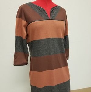 Nurture Brown & Gray Stripe Knit Shift Dress, Lg